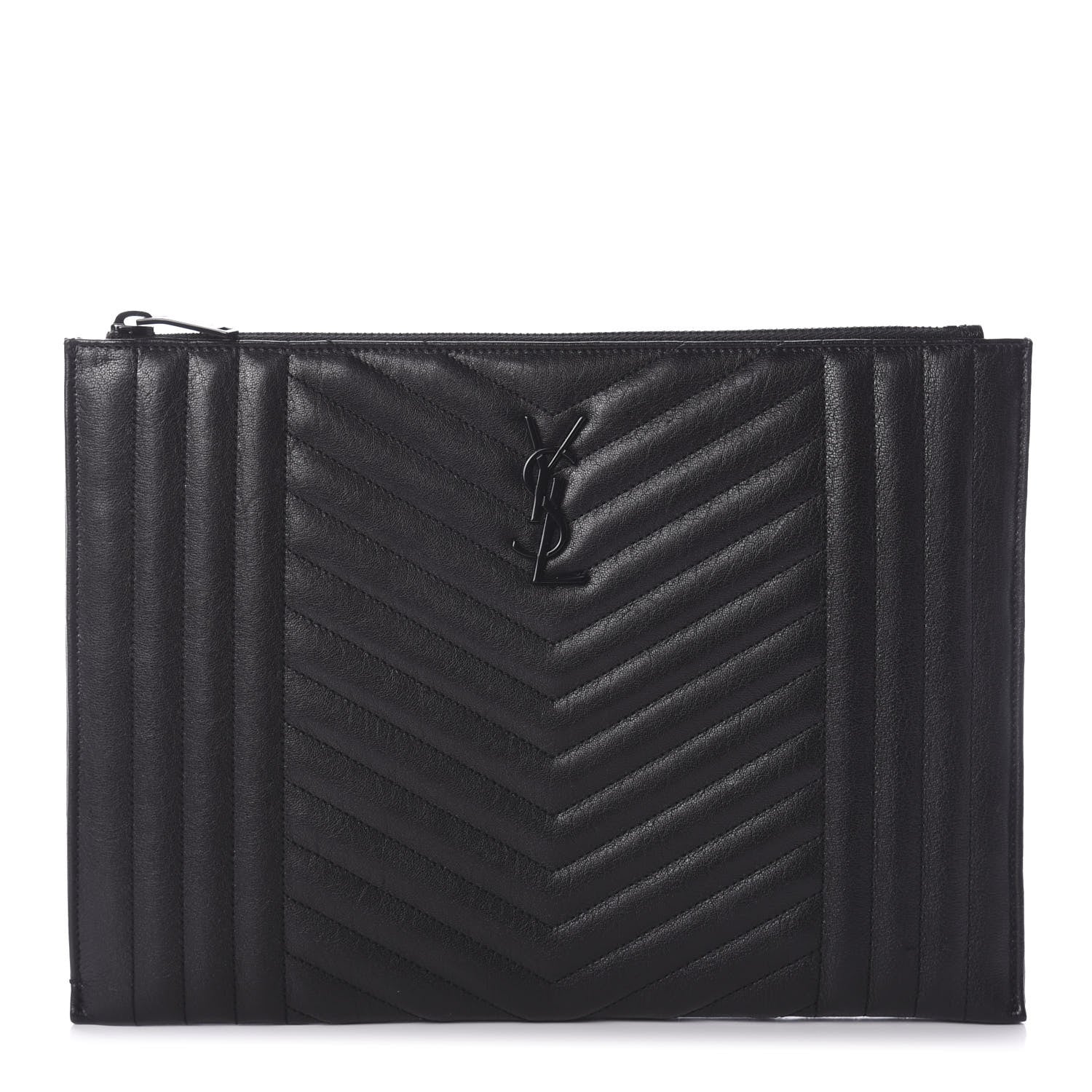 Saint Laurent Calfskin Matelasse Chevron Monogram Pouch Black 1 of 5