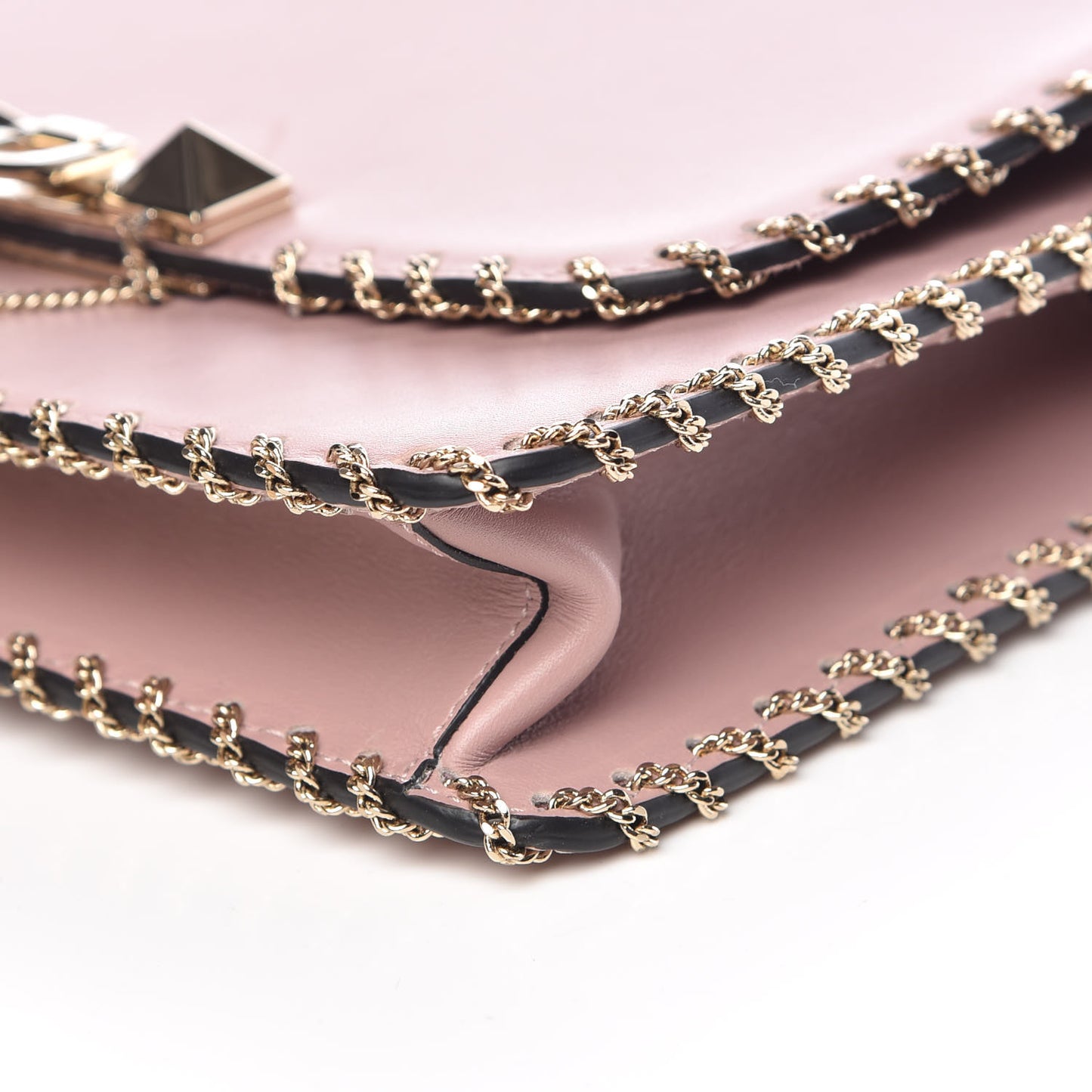 Vitello Groumette Small Rockstud Demilune Shoulder Bag Lipstick