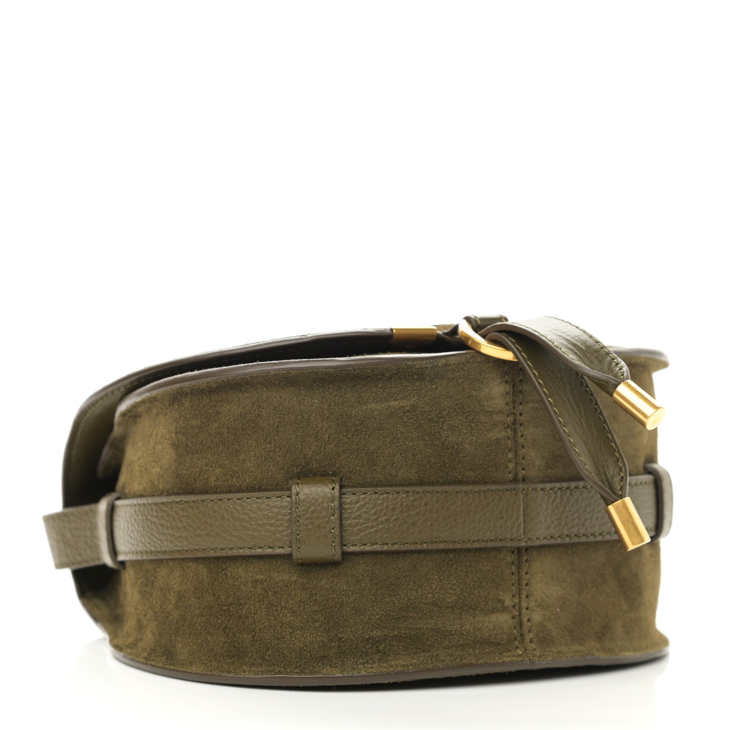 Suede Calfskin Mini Marcie Round Crossbody Bag Deep Olive