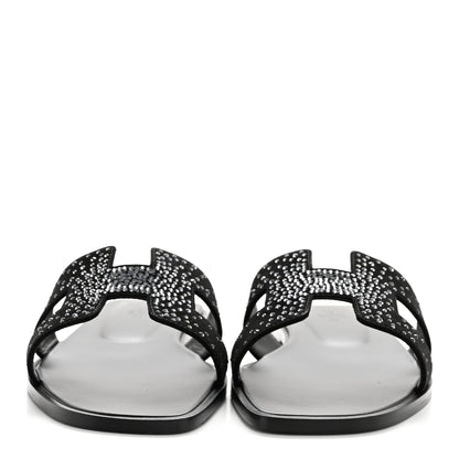 Hermes Suede Crystal Embellished Oran Sandals 40 Black 3 of 10