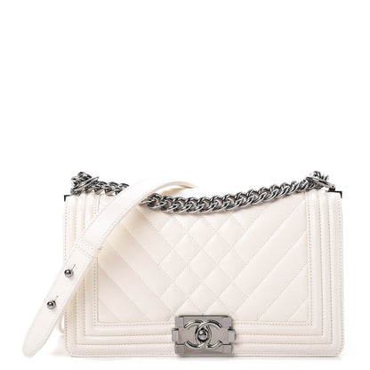 Chanel Lambskin Quilted Chevron Medium Boy Flap White 1 of 7