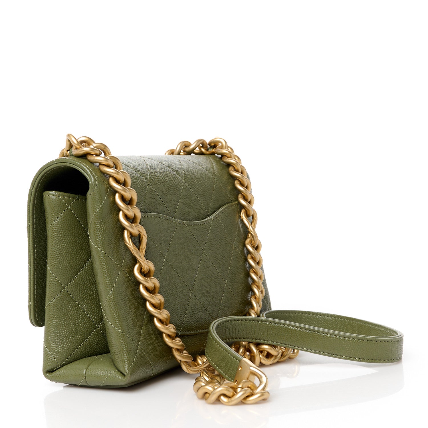 Chanel Caviar Quilted Mini Bracelet On Chain Flap Green 3 of 11