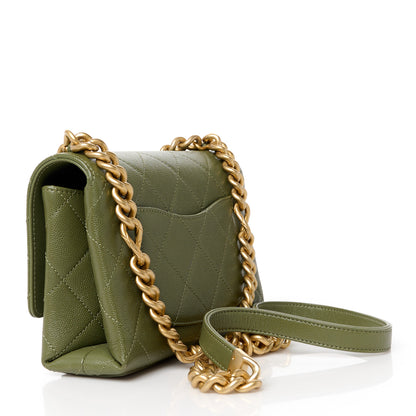 Chanel Caviar Quilted Mini Bracelet On Chain Flap Green 3 of 11