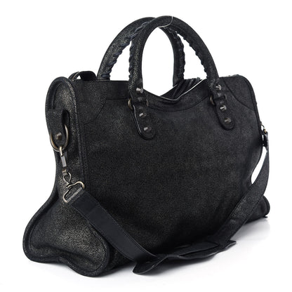 Balenciaga Metallic Craquele Classic Hardware City Black 3 of 9