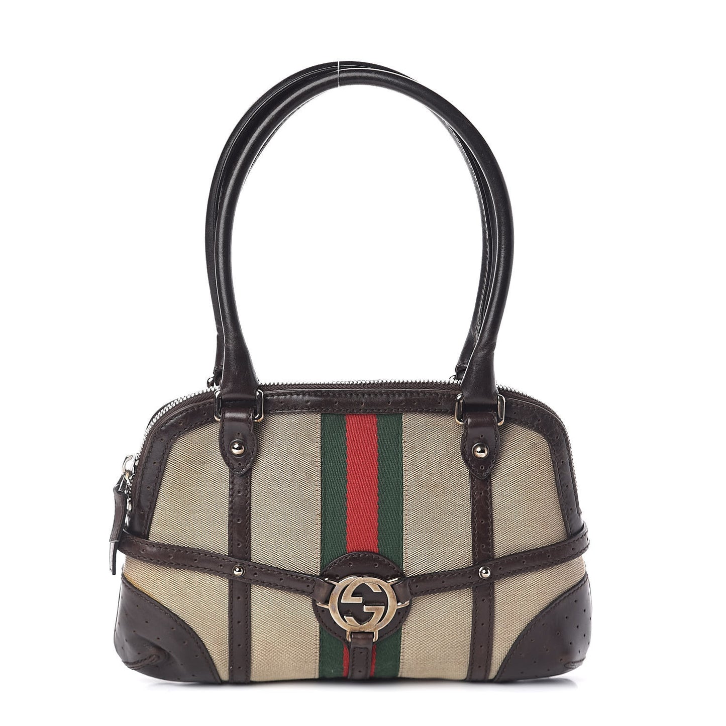 Canvas Calfskin GG Reins Tote Brown