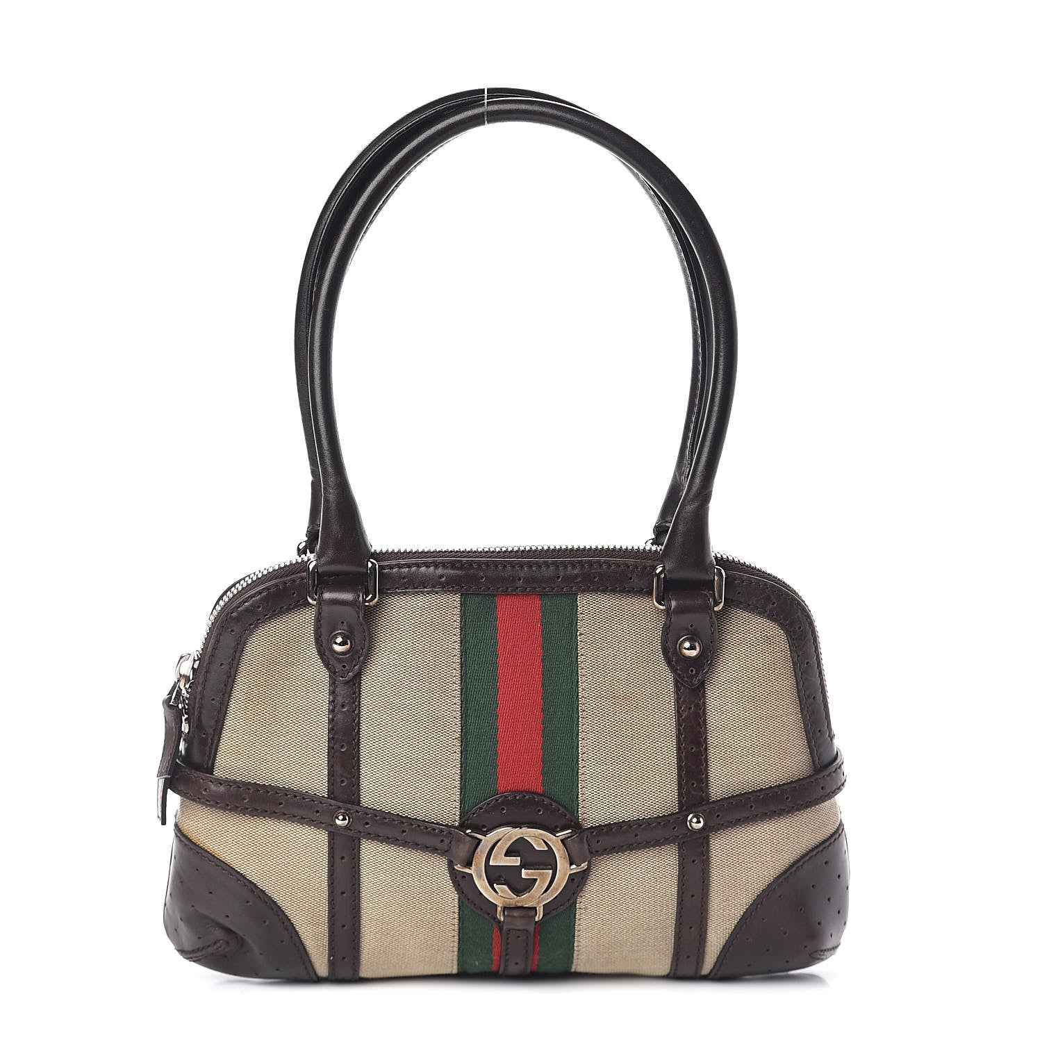 Gucci Canvas Calfskin GG Reins Tote Brown 1 of 9