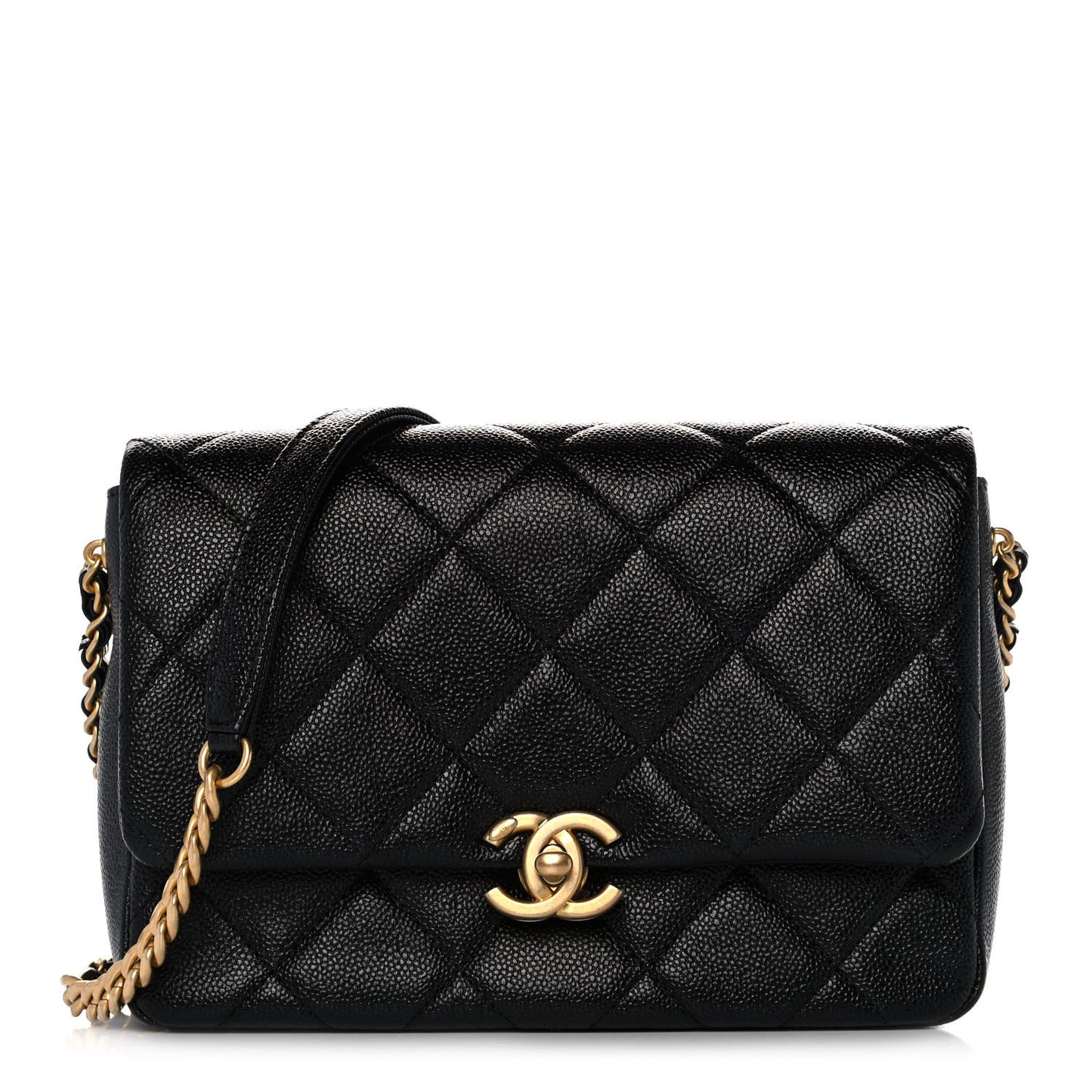 Shiny Caviar Quilted Small Chain Melody Flap Black