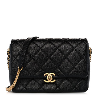 Chanel Shiny Caviar Quilted Small Chain Melody Flap Black 1 of 13
