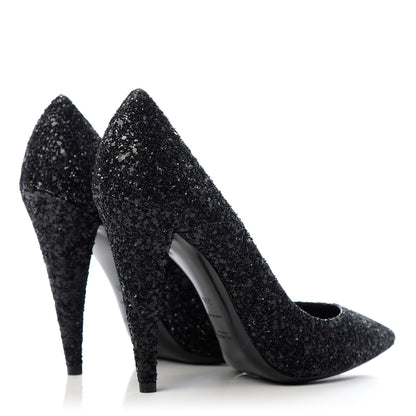 Saint Laurent Glitter Era Pumps 39.5 Black Silver 4 of 11