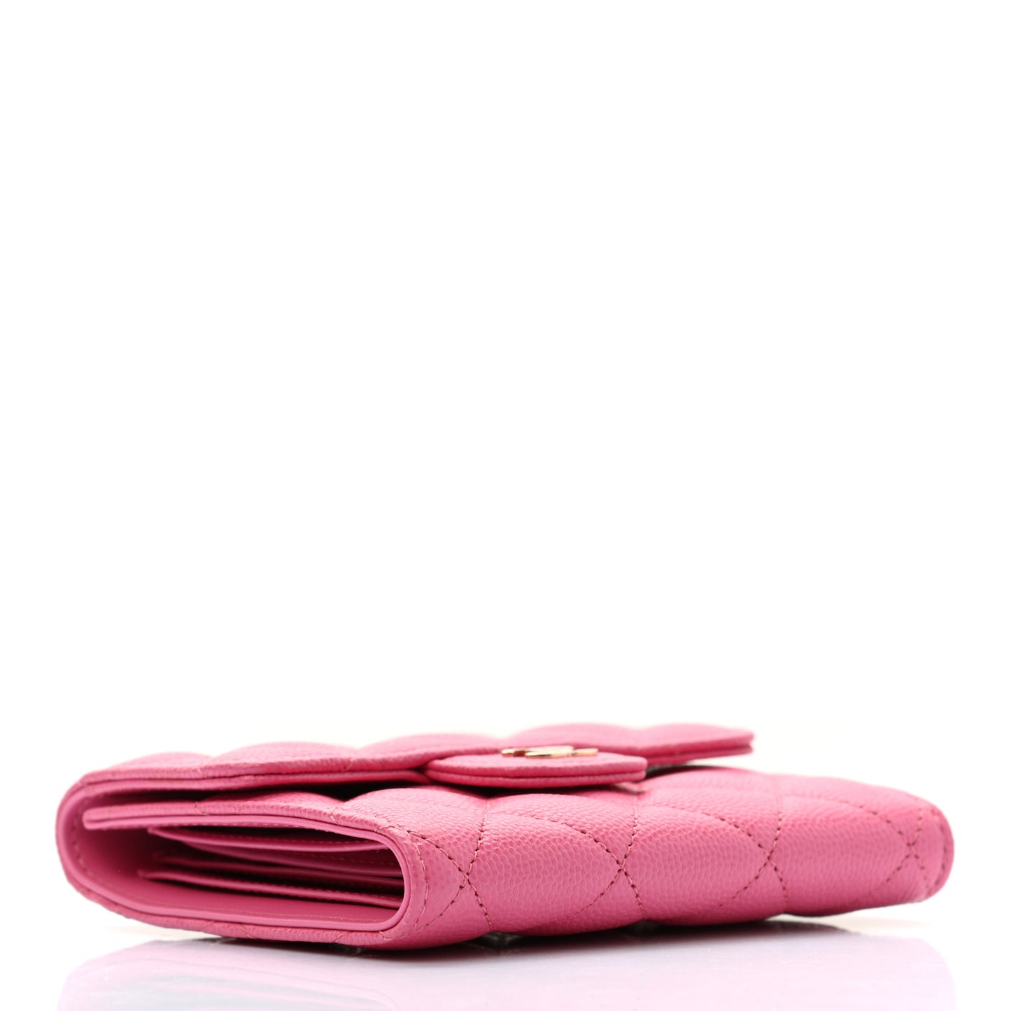 Caviar Quilted Compact Flap Wallet Pink