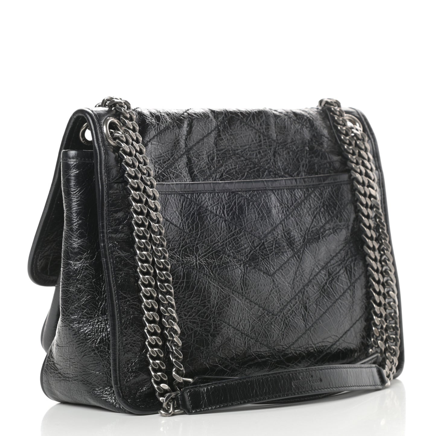 Crinkled Calfskin Matelasse Monogram Medium Niki Chain Satchel Black