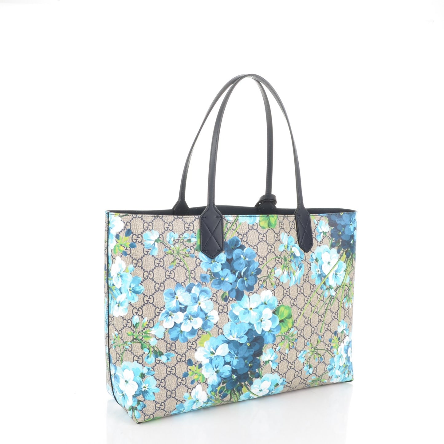 GG Supreme Monogram Blooms Medium Reversible Tote Beige Blue Navy