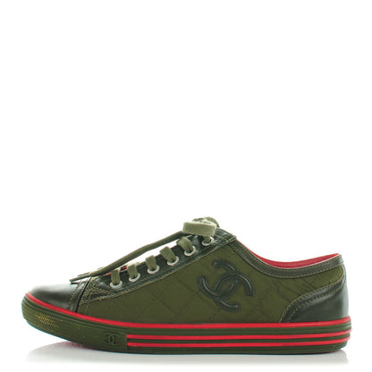 Chanel Nylon Calfskin Quilted CC Sneakers 36 Dark Green 1 of 9