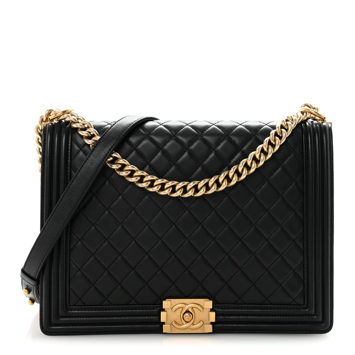 Lambskin Quilted Large Boy Flap Black