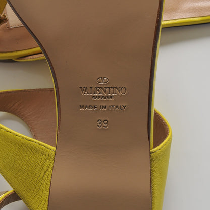 Valentino Garavani Nappa Rockstud Ankle Strap Flat Sandals 39 Acid Yellow 6 of 7
