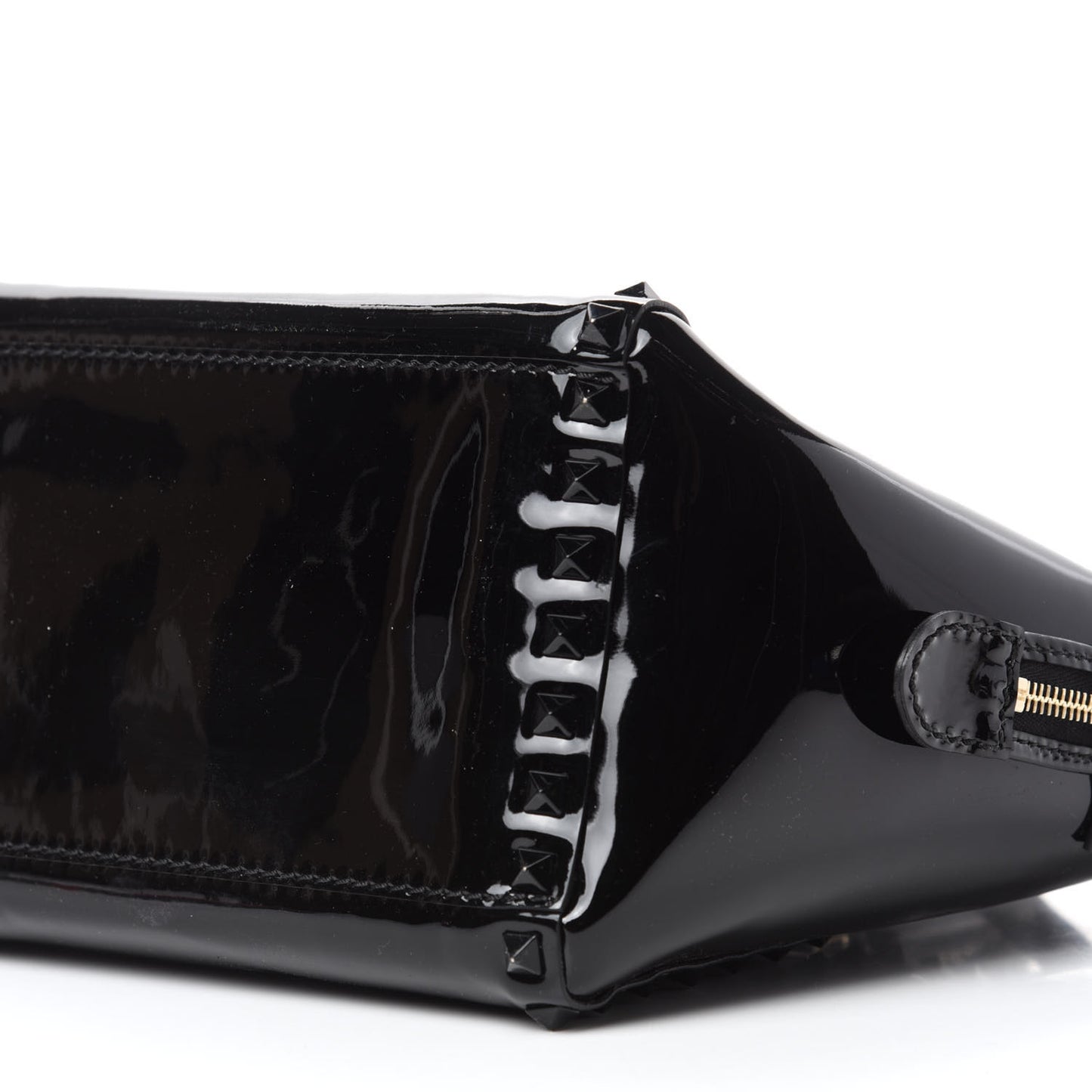 Patent Monochrome Small Rockstud Double Handle Tote Black