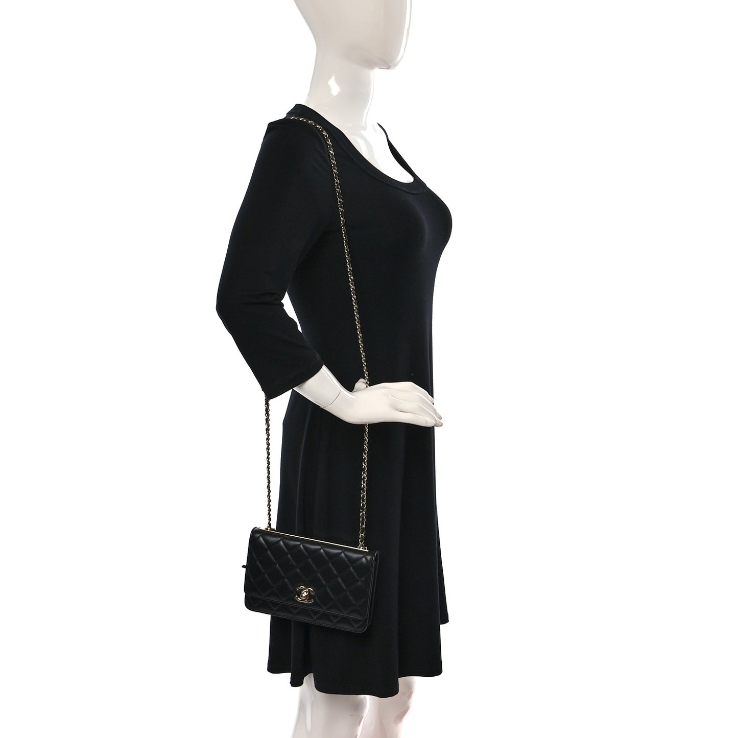 Lambskin Quilted Trendy CC Wallet On Chain WOC Black