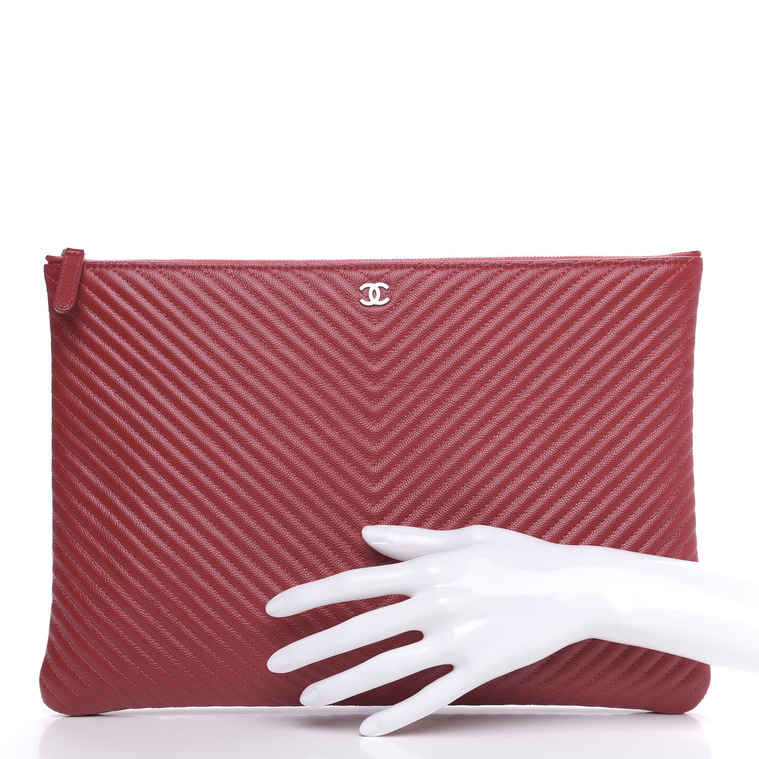 Chanel Caviar Chevron Quilted Large Cosmetic Case Dark Red 2 of 10