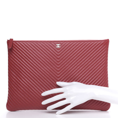 Chanel Caviar Chevron Quilted Large Cosmetic Case Dark Red 2 of 10