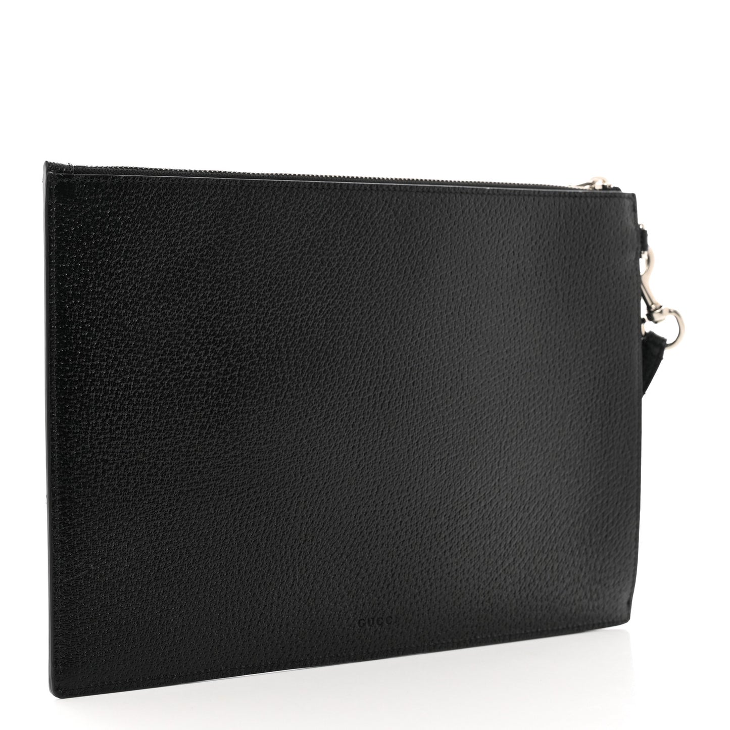 Textured Dollar Calfskin Enamel GG Marmont Zip Pouch Black