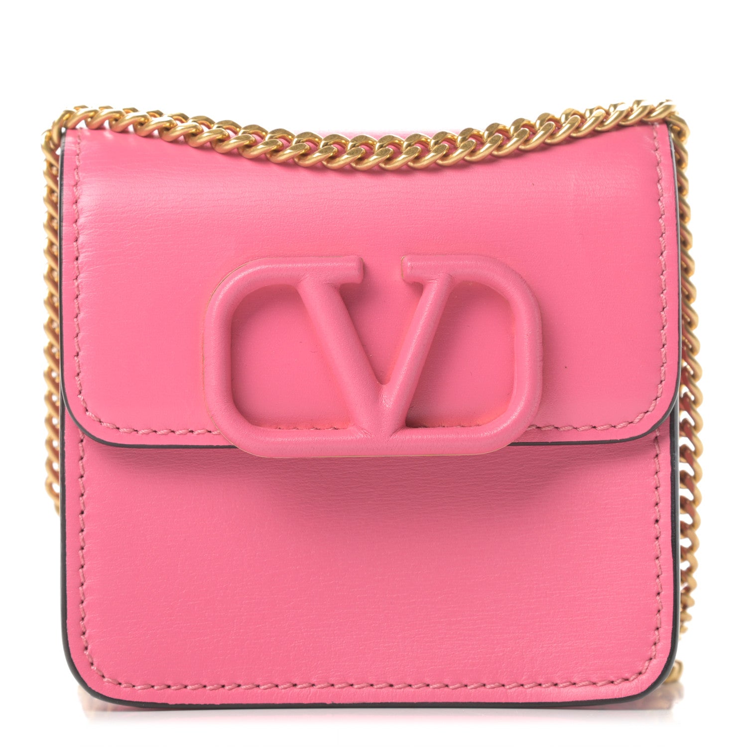 Valentino Garavani Smooth Calfskin Vlogo Compact Wallet with Chain Feminine Pink 1 of 10