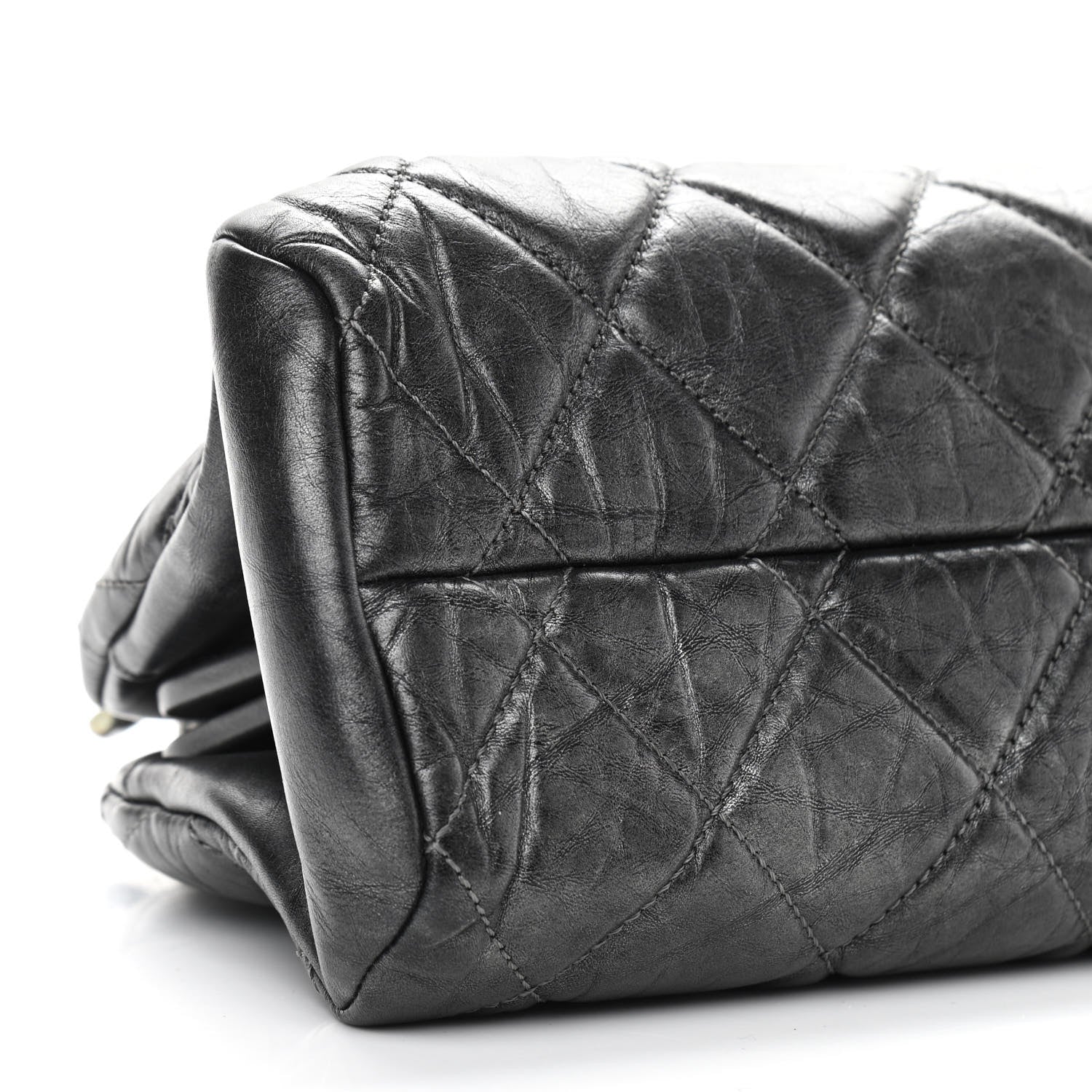 Chanel Aged Calfskin Quilted Medium Just Mademoiselle Bowling Bag Grey 8 of 11