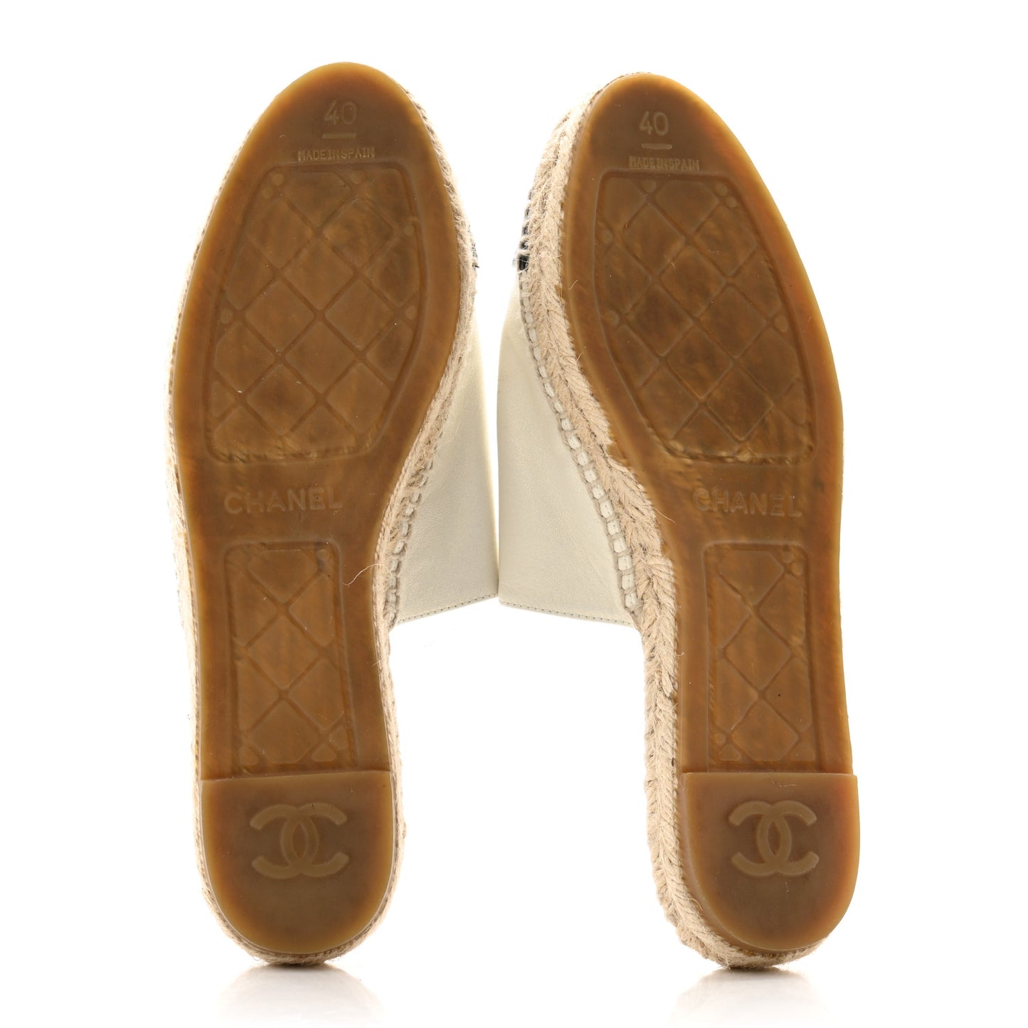 Iridescent Goatskin CC Espadrille Mules 40 Ivory Black