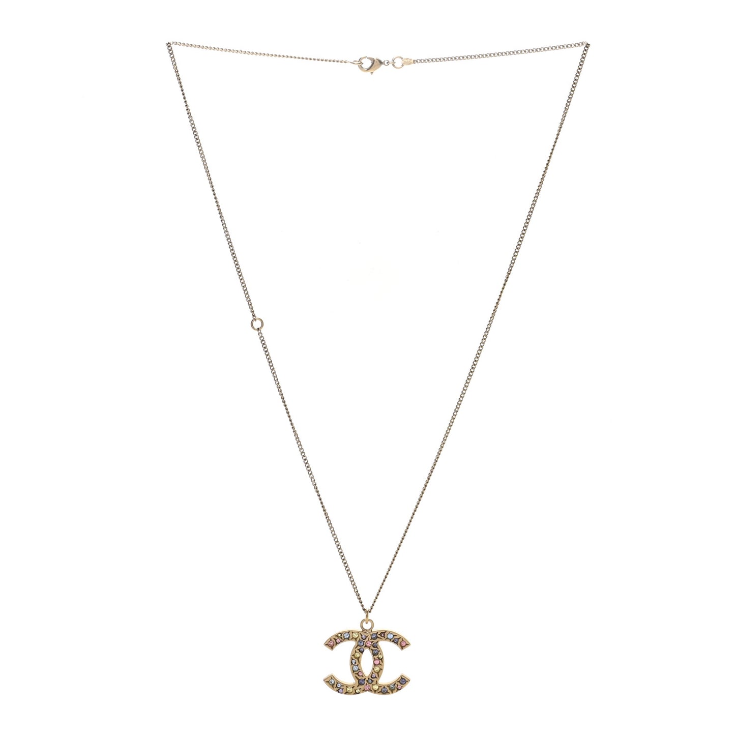 Crystal CC Necklace Light Gold Multicolor