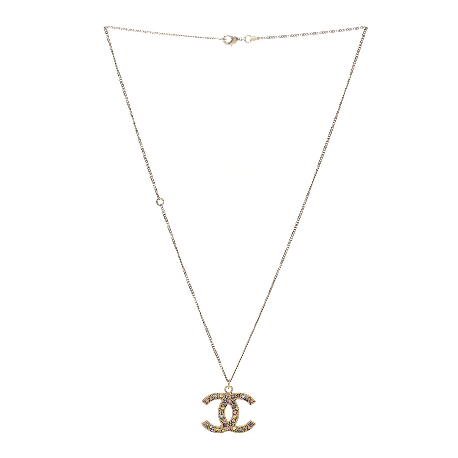 Chanel Crystal CC Necklace Light Gold Multicolor 3 of 7