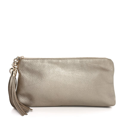 Gucci Metallic Pebbled Calfskin Tassel Clutch Pewter 1 of 10