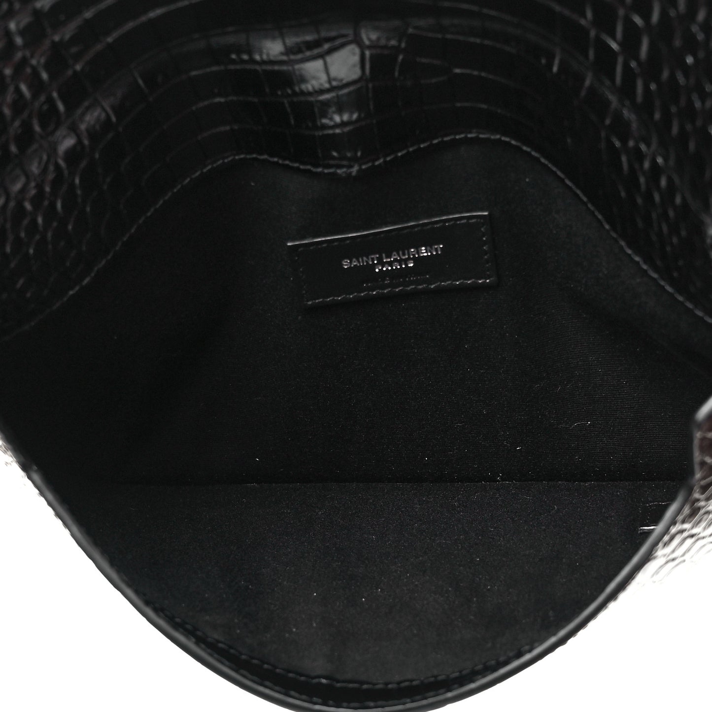 Calfskin Crocodile Embossed Uptown Monogram Clutch Black