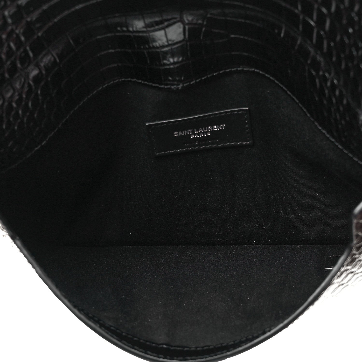 Saint Laurent Calfskin Crocodile Embossed Uptown Monogram Clutch Black 5 of 9