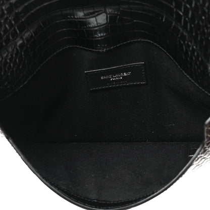 Saint Laurent Calfskin Crocodile Embossed Uptown Monogram Clutch Black 5 of 9