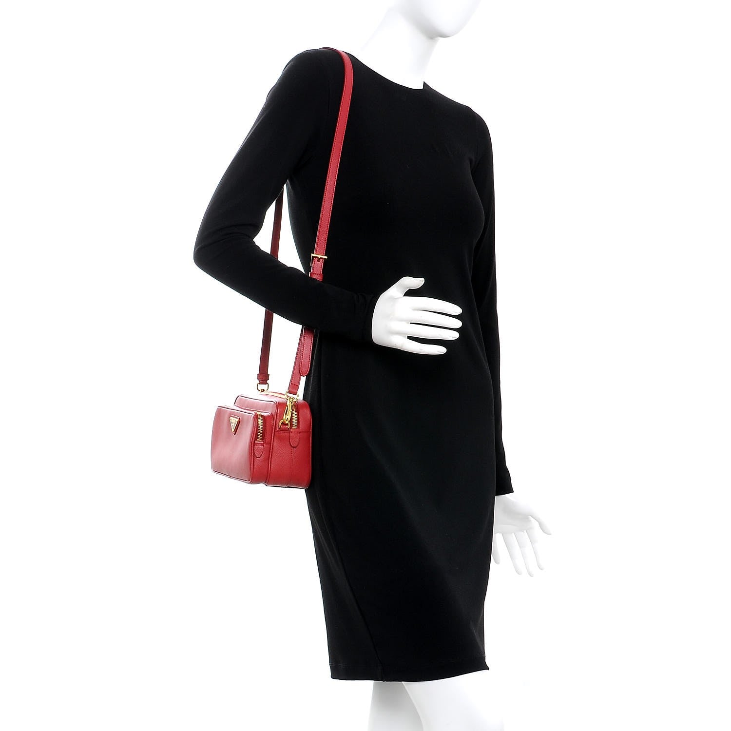 Prada Saffiano Lux Double Zip Crossbody Bag Fuoco 2 of 8
