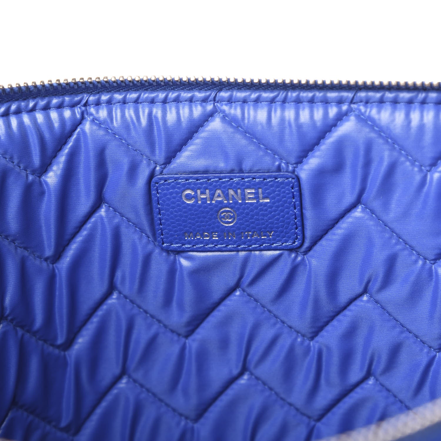 Chanel Caviar Chevron Quilted Large Cosmetic Case Bright Blue 6 of 7