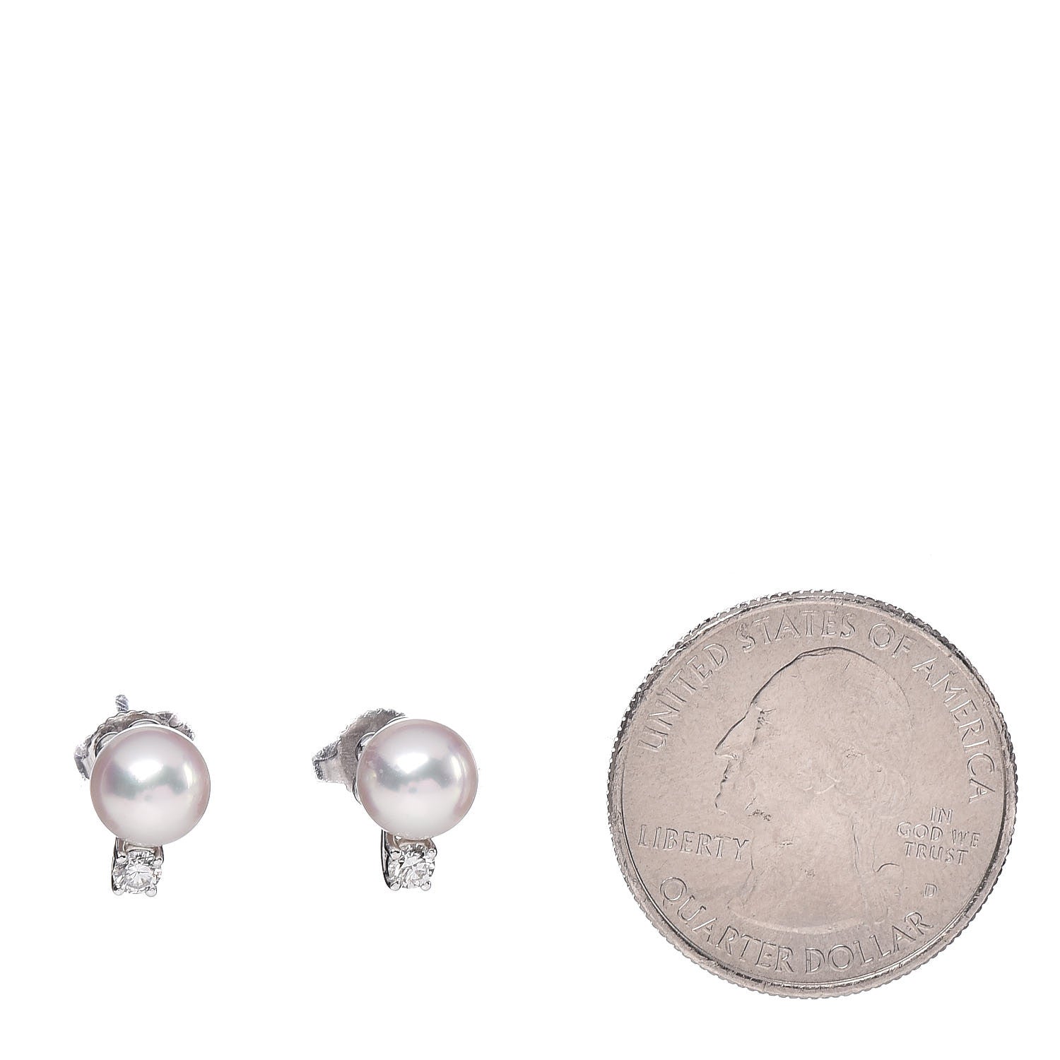 Tiffany 18K White Gold Diamond Akoya Pearl 7-7.5mm Signature Earrings 2 of 5