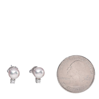 Tiffany 18K White Gold Diamond Akoya Pearl 7-7.5mm Signature Earrings 2 of 5