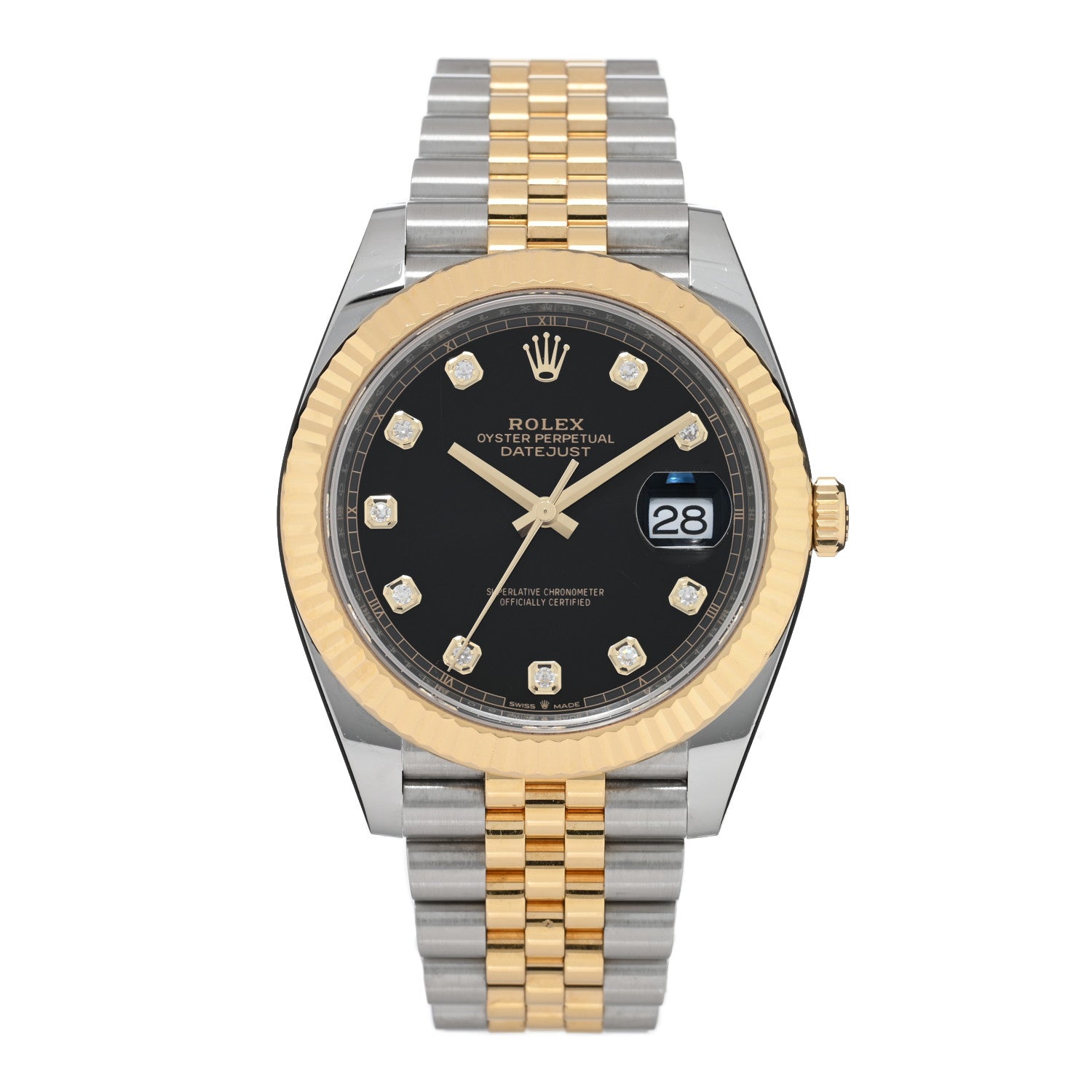 Rolex Stainless Steel 18K Yellow Gold Diamond 41mm Oyster Perpetual Datejust Watch Black 126333 1 of 5