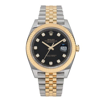Rolex Stainless Steel 18K Yellow Gold Diamond 41mm Oyster Perpetual Datejust Watch Black 126333 1 of 5