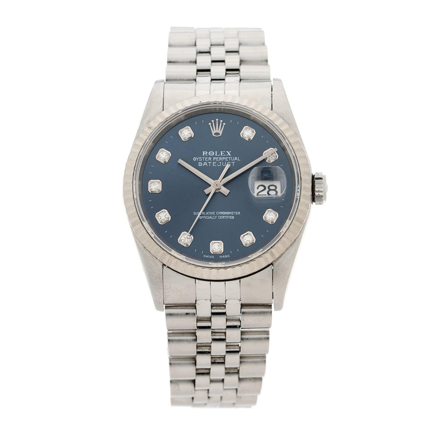 Stainless Steel 18K White Gold Diamond 36mm Oyster Perpetual Datejust Watch Blue 16234