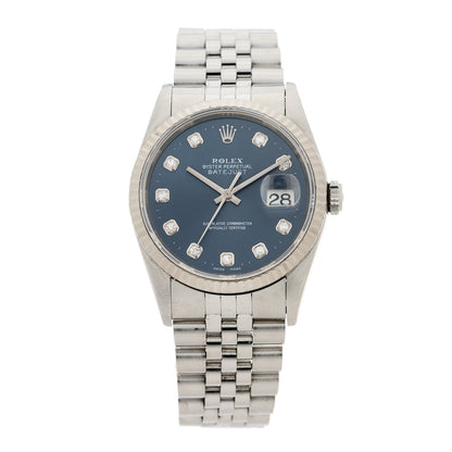 Rolex Stainless Steel 18K White Gold Diamond 36mm Oyster Perpetual Datejust Watch Blue 16234 1 of 5