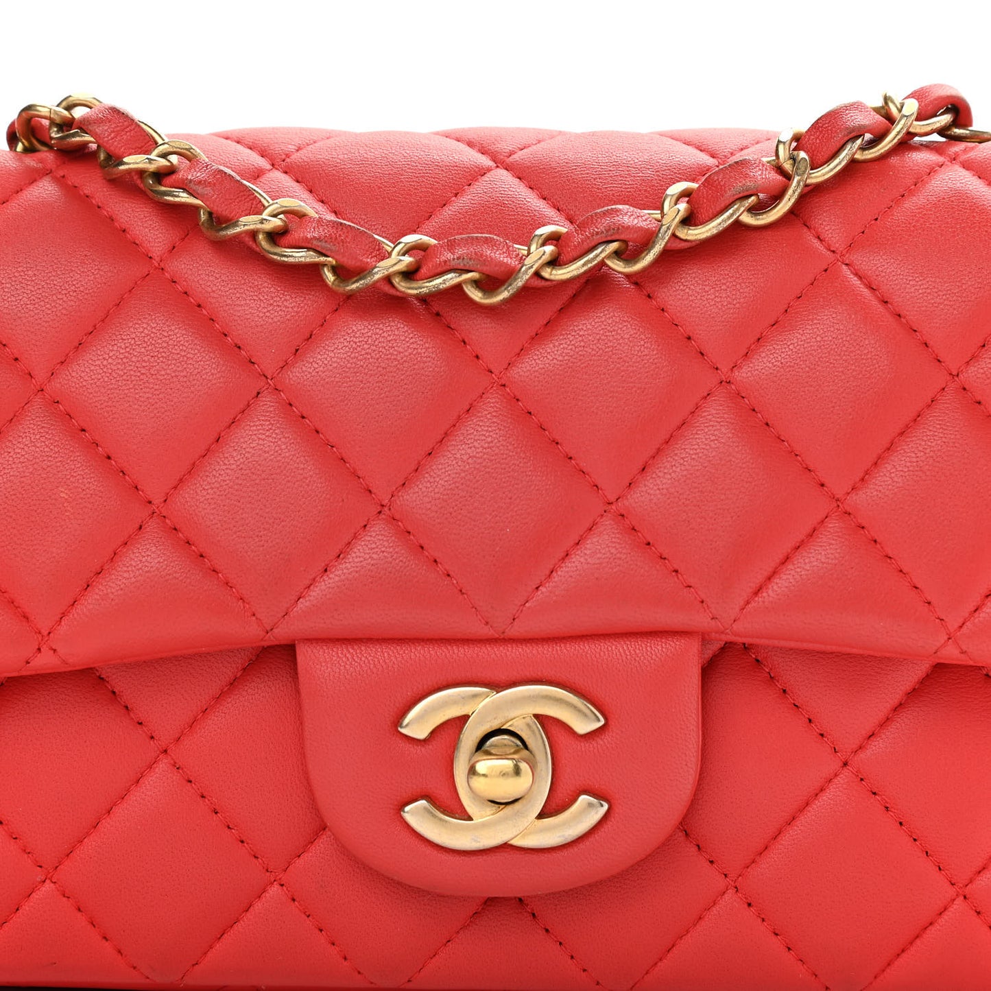 Lambskin Quilted Mini Rectangular Flap Red