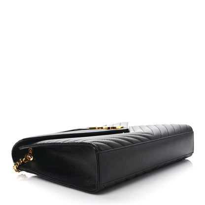 Saint Laurent Grain De Poudre Matelasse Chevron Large Monogram Satchel Black 3 of 7