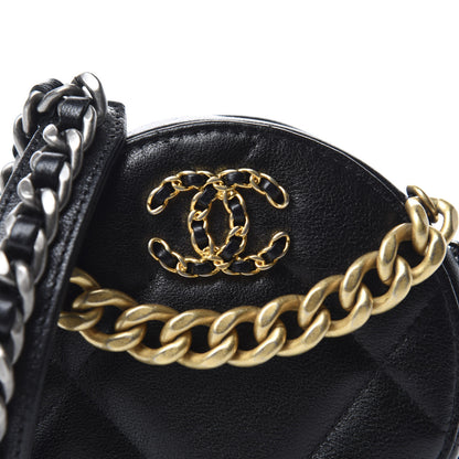 Chanel Shiny Goatskin Quilted 19 Round Clutch With Chain Black 10 of 11