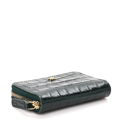 Chanel Calfskin Crocodile Embossed Crococo Zip Coin Purse Emerald 4 of 8