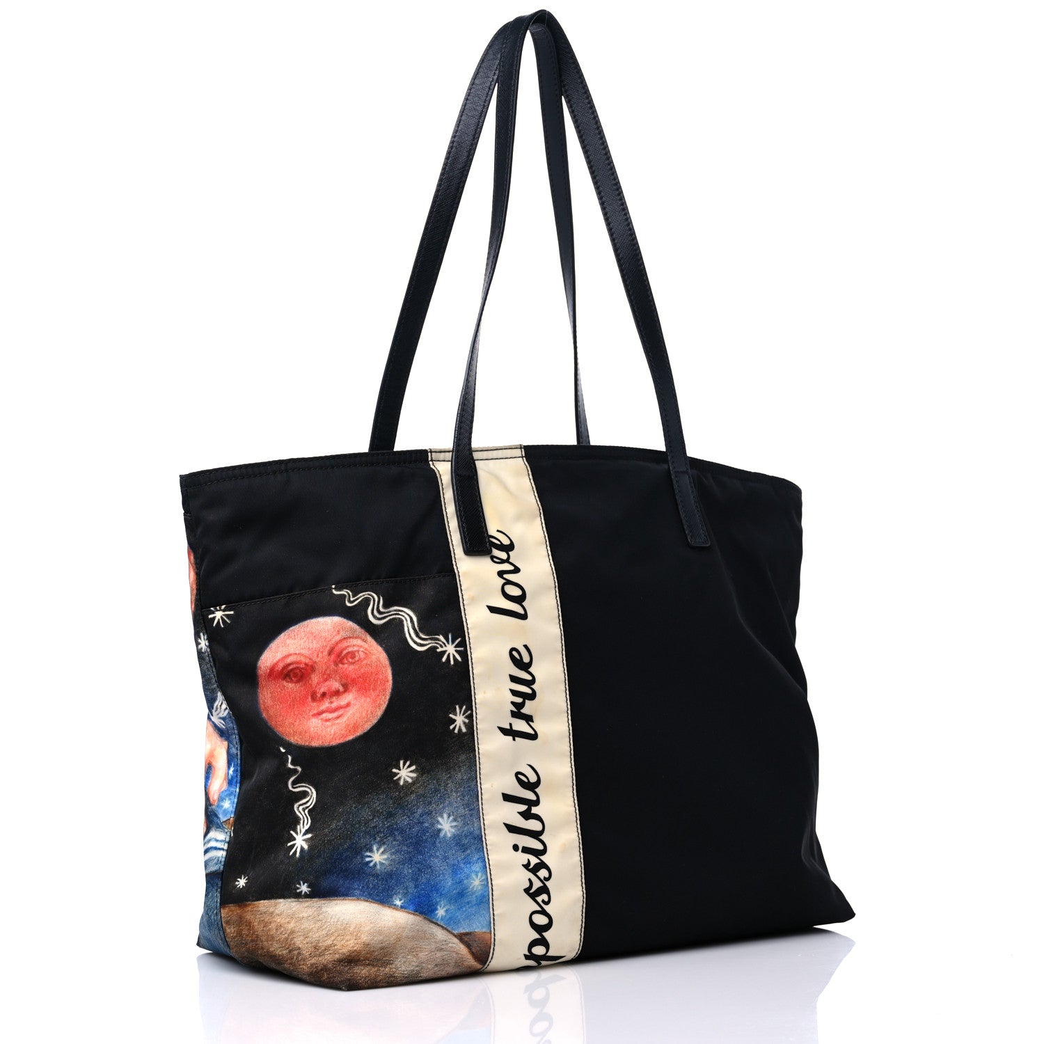 Prada Tessuto Nylon Collage Impossible True Love Printed Tote Blue