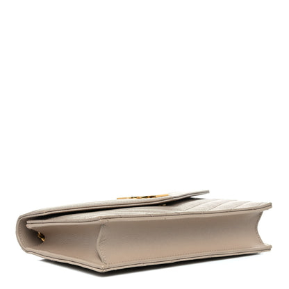 Saint Laurent Grain De Poudre Matelasse Chevron Monogram Envelope Chain Wallet Taupe 4 of 10