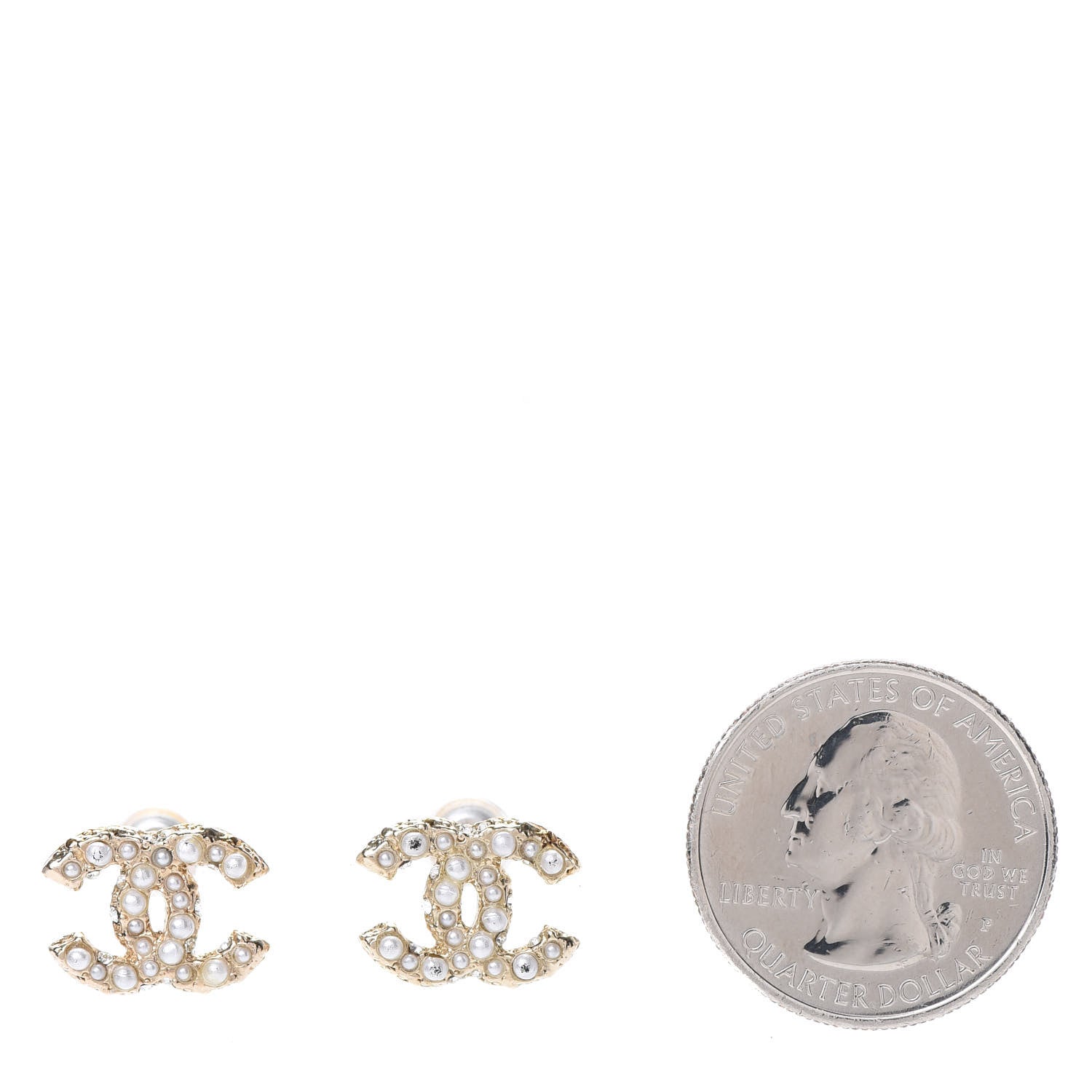 Chanel Pearl Crystal CC Earrings Gold 2 of 6