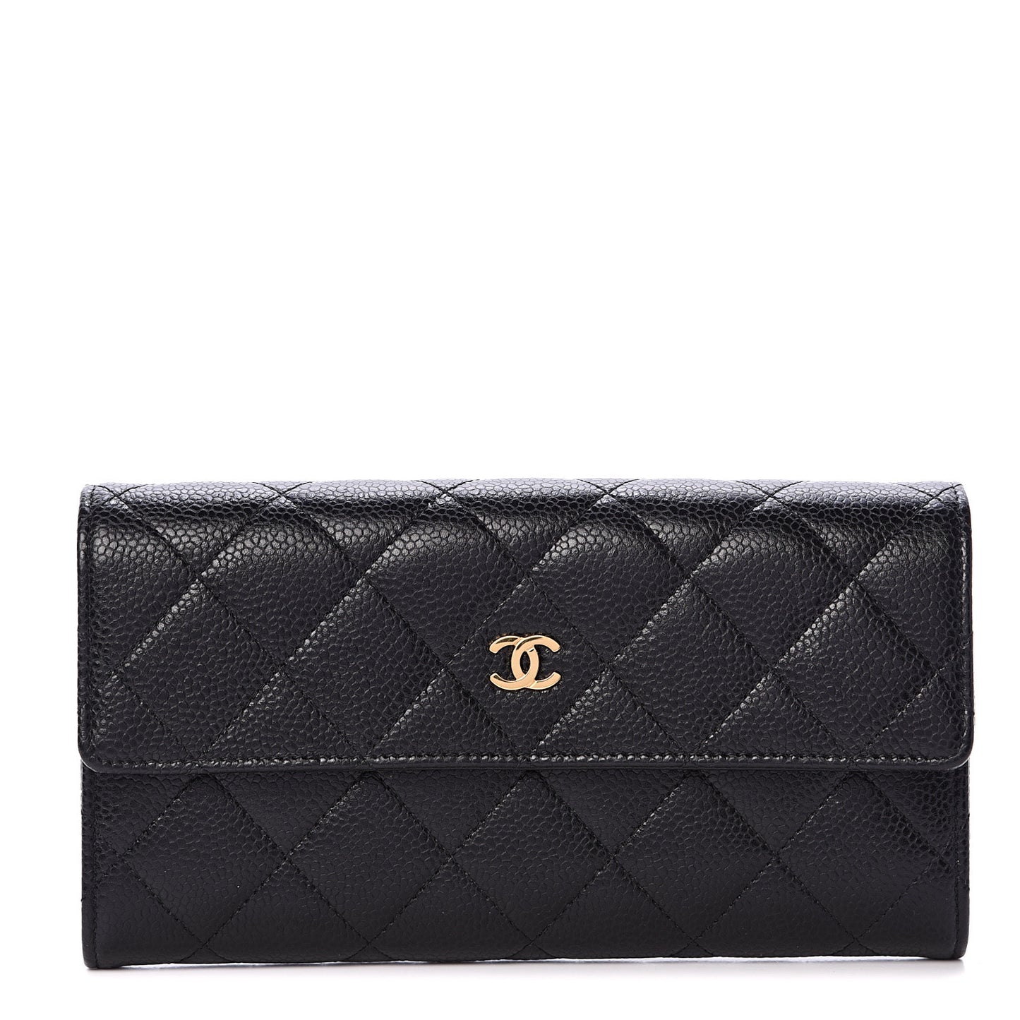 Caviar Quilted Large Gusset Flap Wallet Black