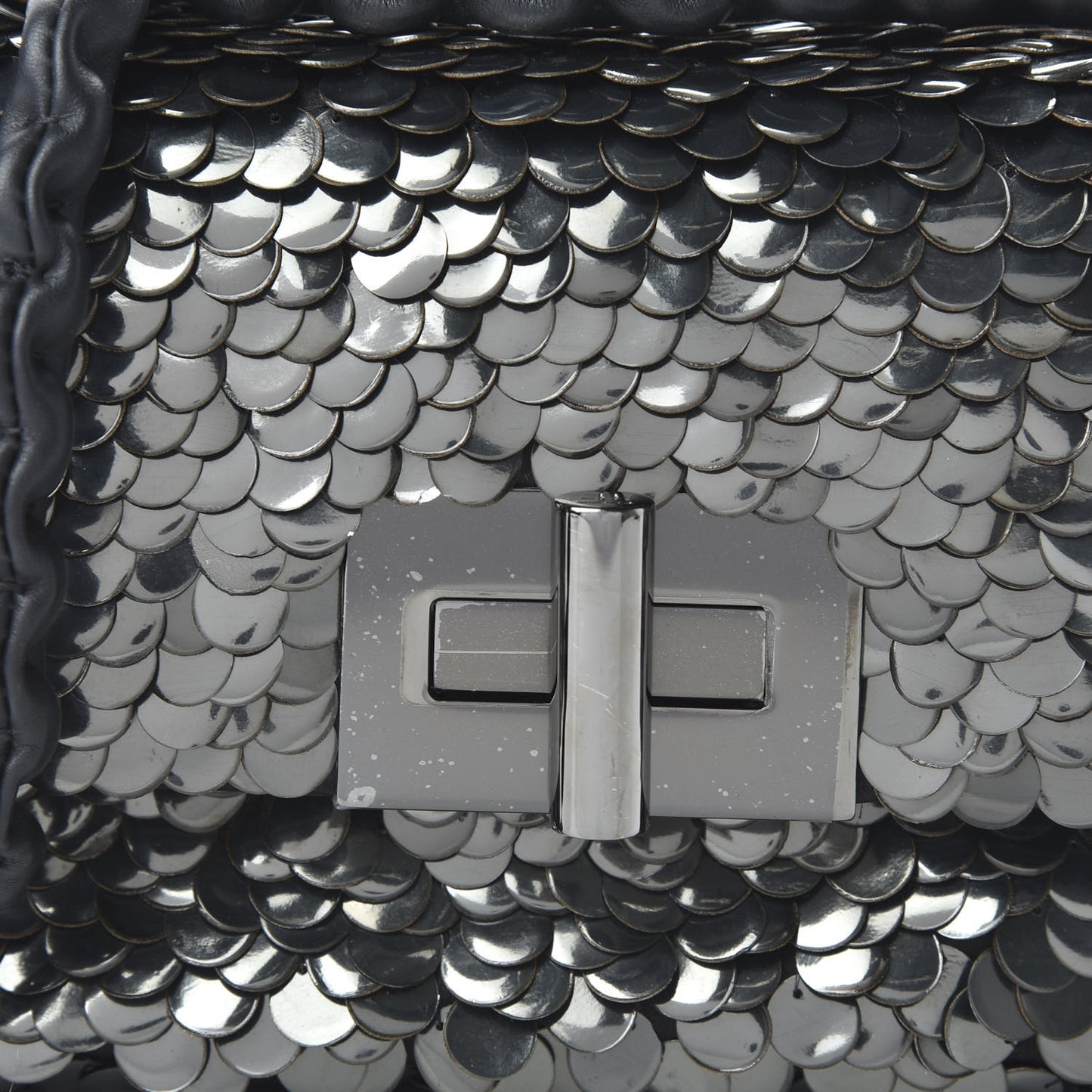 Paillette Embellished Large Natalia Chain Bag Dark Silver Black